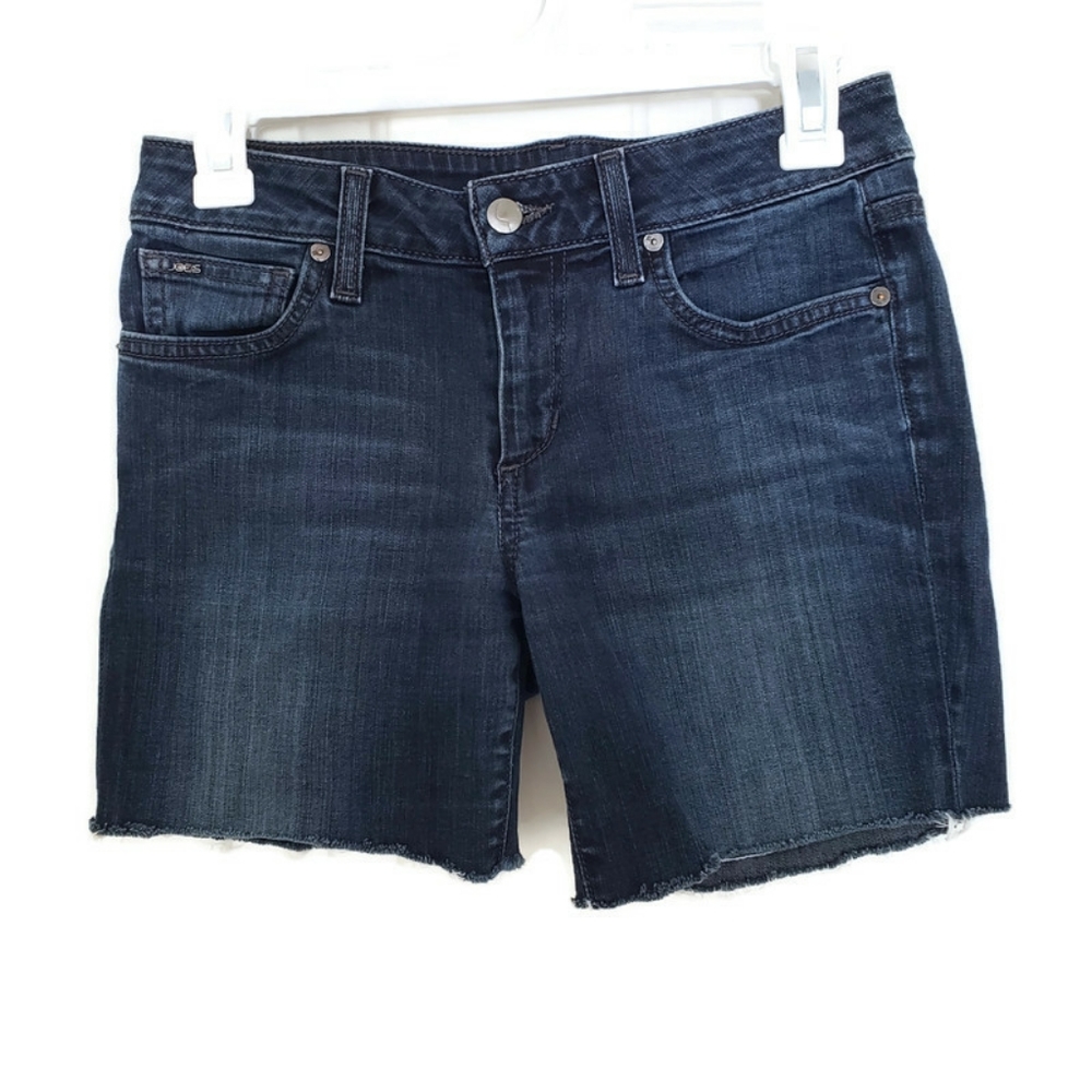 Joe's Jeans Cut Off Denim Shorts Mid Rise‎ Dark Wash Frayed Distressed Size 26